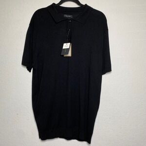 NWT Porter & Ash Black Knit Polo Shirt Short Sleeve Mens XL Preppy Minimalist‎